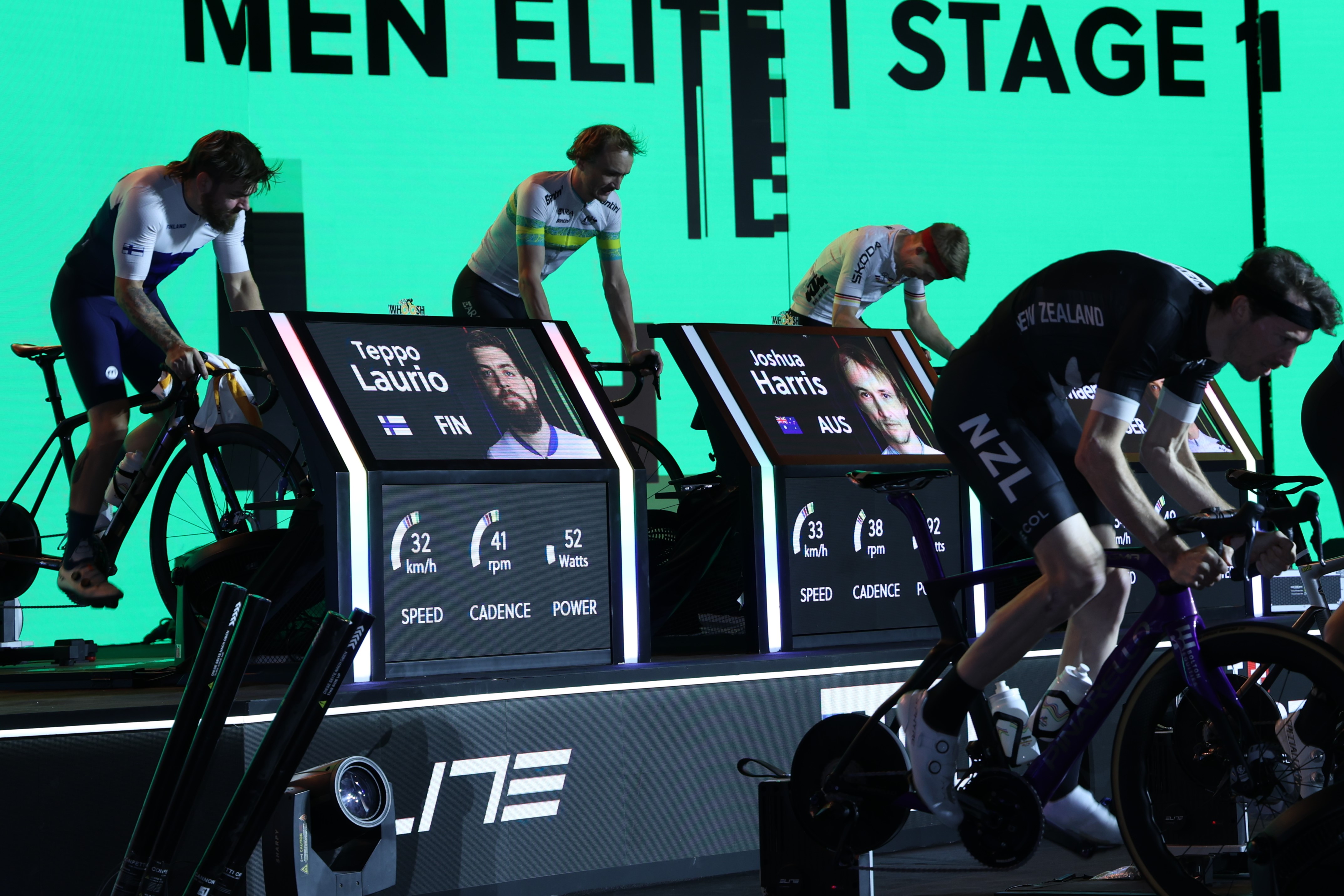 ARA Australian Cycling Team athlete Josh Harris surrounded by other competitors during the 2024 UCI Cycling Esports World Championships in Abu Dhabi, United Arab Emirates (UAE) on MyWhoosh. (Photo by MyWhoosh)